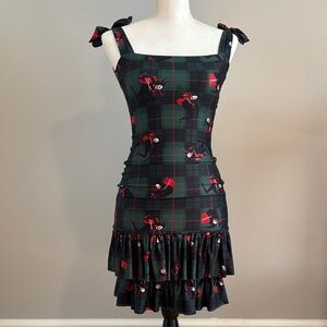 Blackmilk Green and Red Plaid Christmas Mini Dress